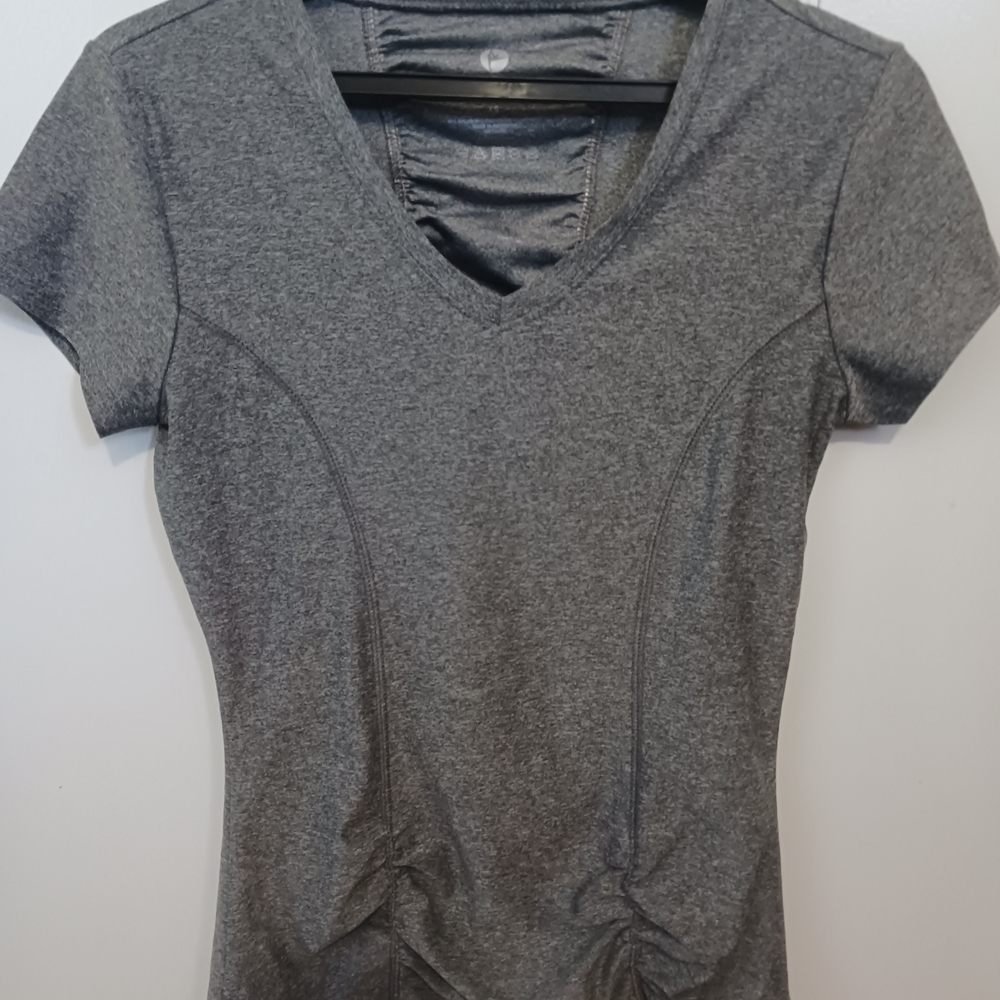 90 Degree By Reflex Charcoal V-Neck Short Sleeve Top